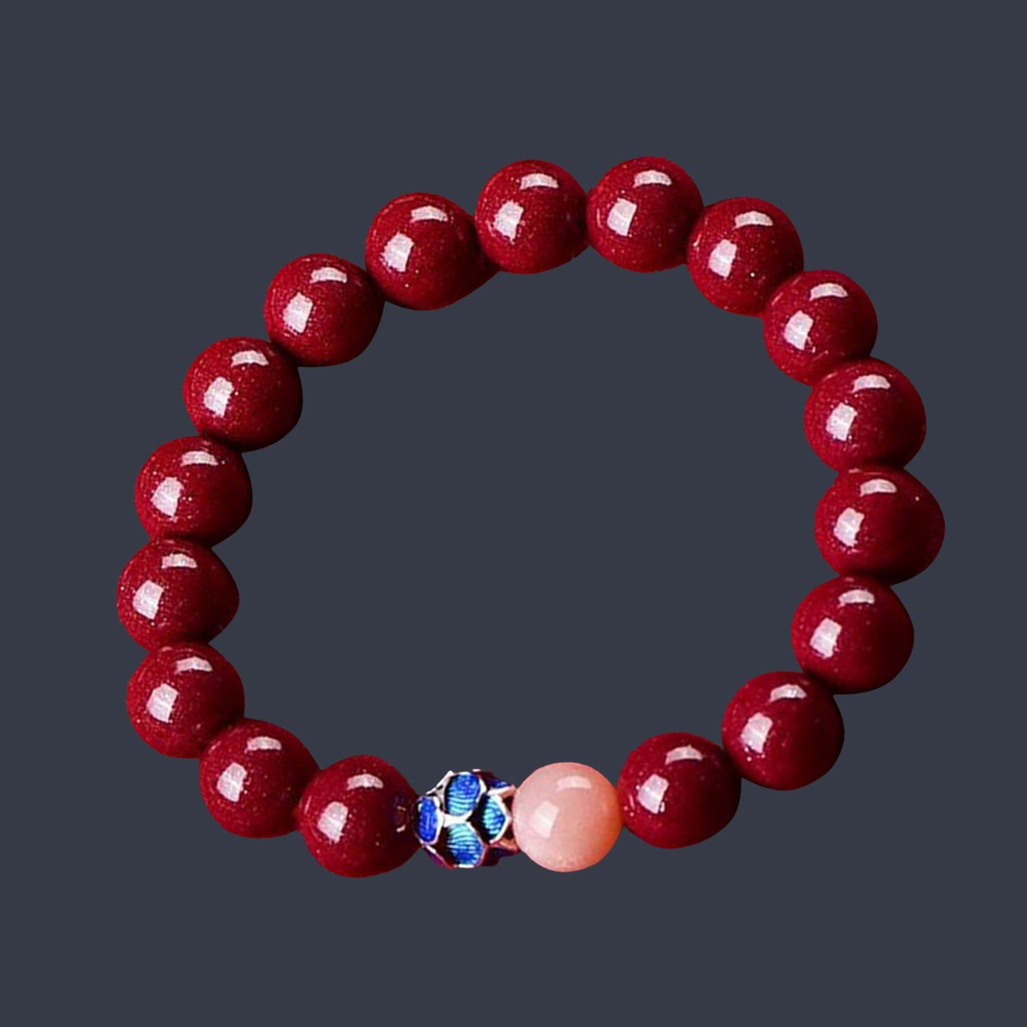 Blue-Enhanced Natural Cinnabar Beaded Bracelet for Women