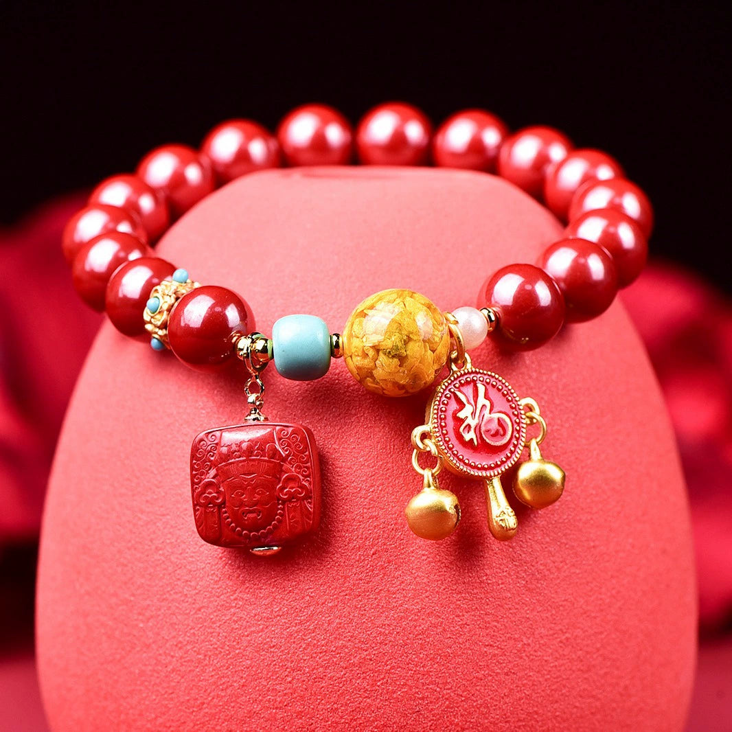 Ethnic-Inspired Artisan Cinnabar Beaded Bracelet