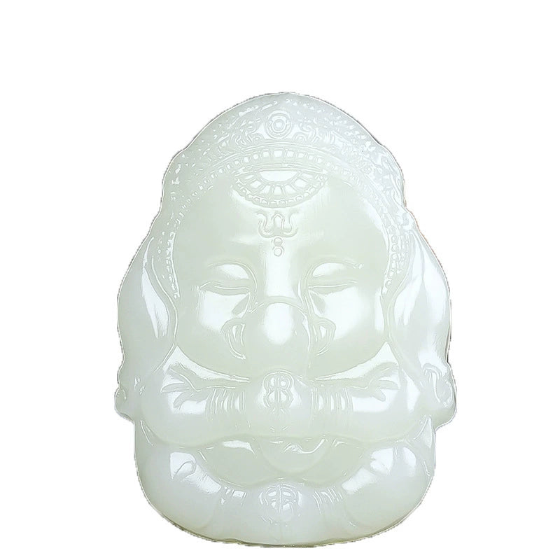 Natural Hetian White Jade Ganesha Pendant Necklace
