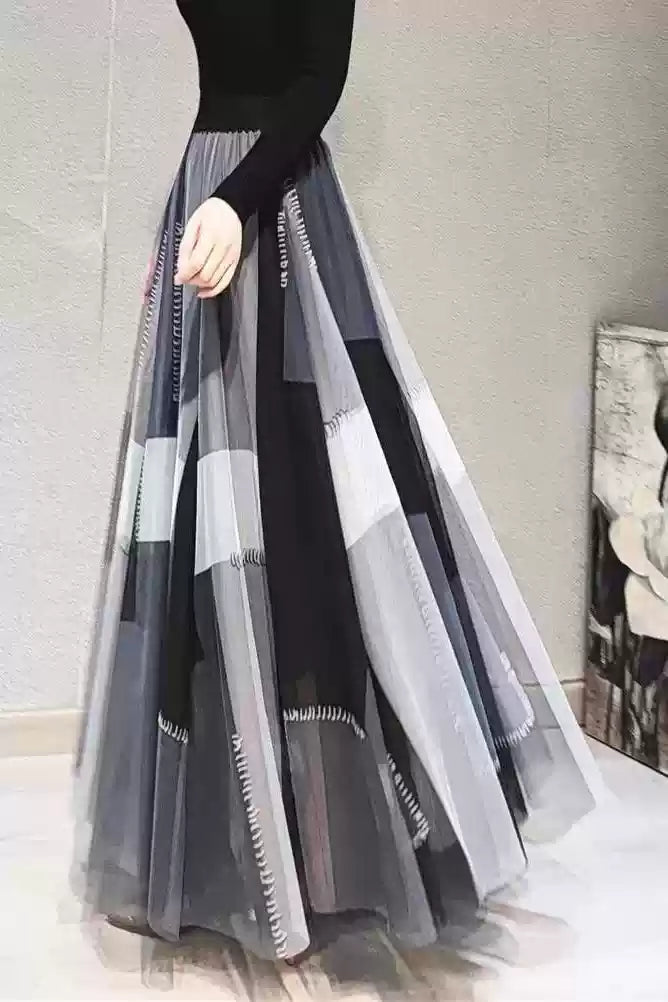 Loose Red Plaid Elastic Waist Tulle Skirt Summer