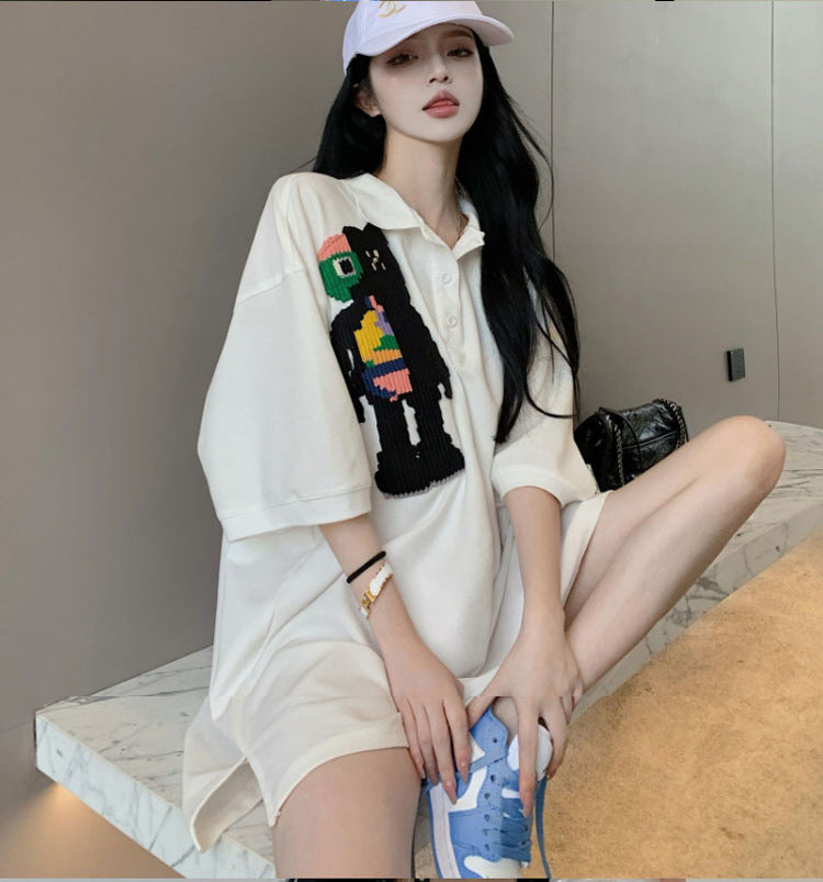 Fashion Pattern Print Cotton Top Short Sleeve