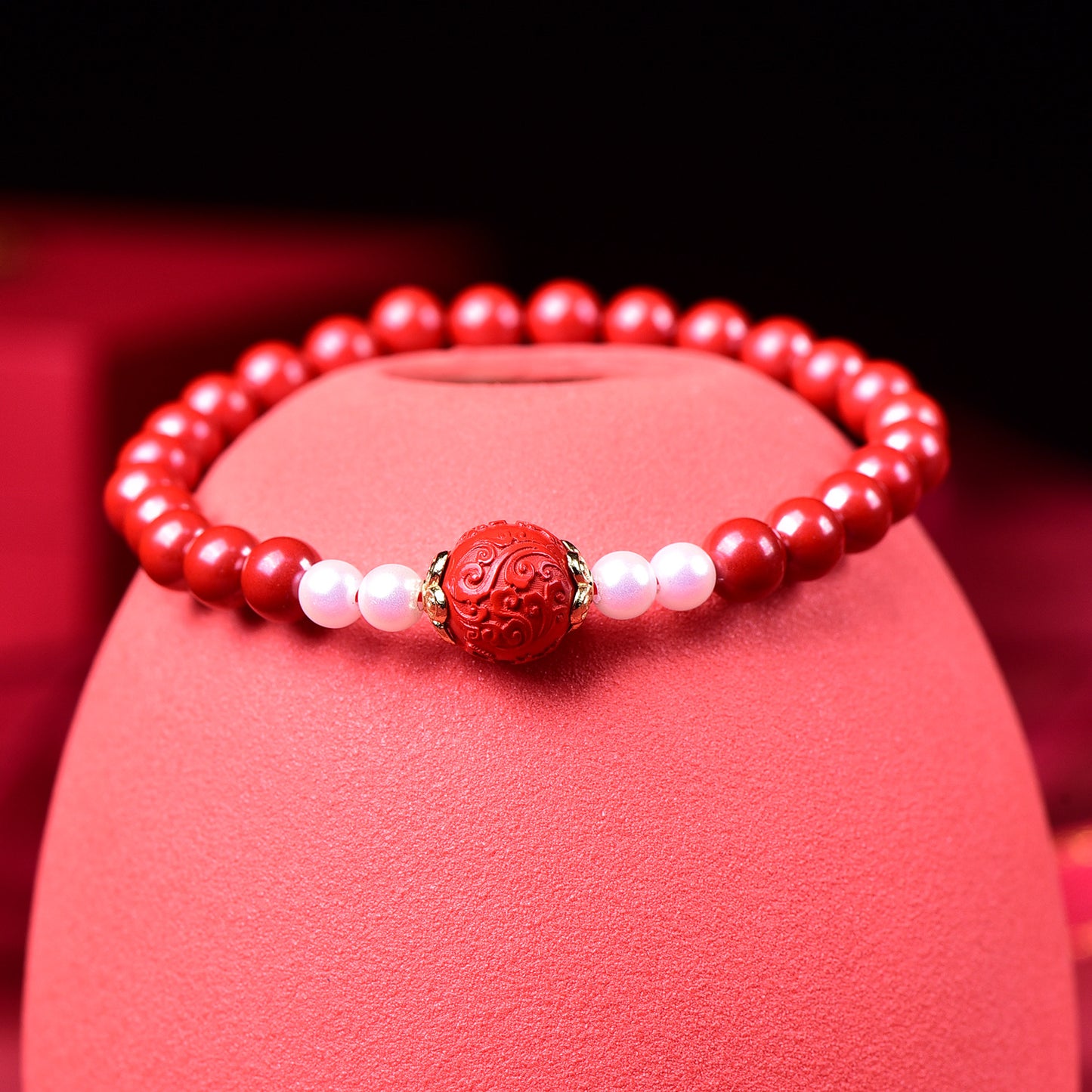 Unique Bi-Color Natural Cinnabar Beaded Bracelet for Women