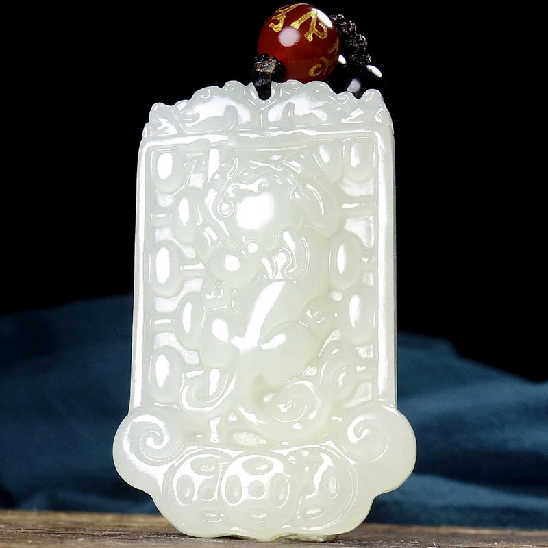 Natural Hetian White Jade Abacus Pi Xiu Pendant Necklace