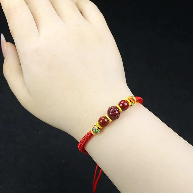Handmade Red Cinnabar Peace Knot Bracelet