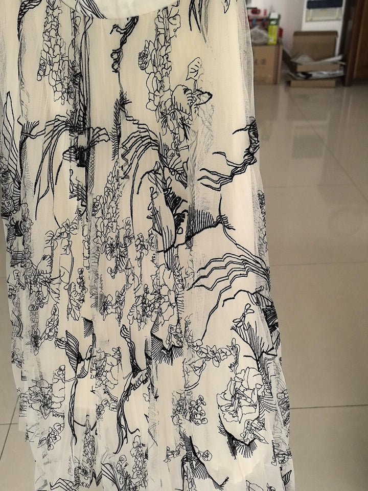 Stylish Yellow Print Elastic Waist Tulle Skirts Spring