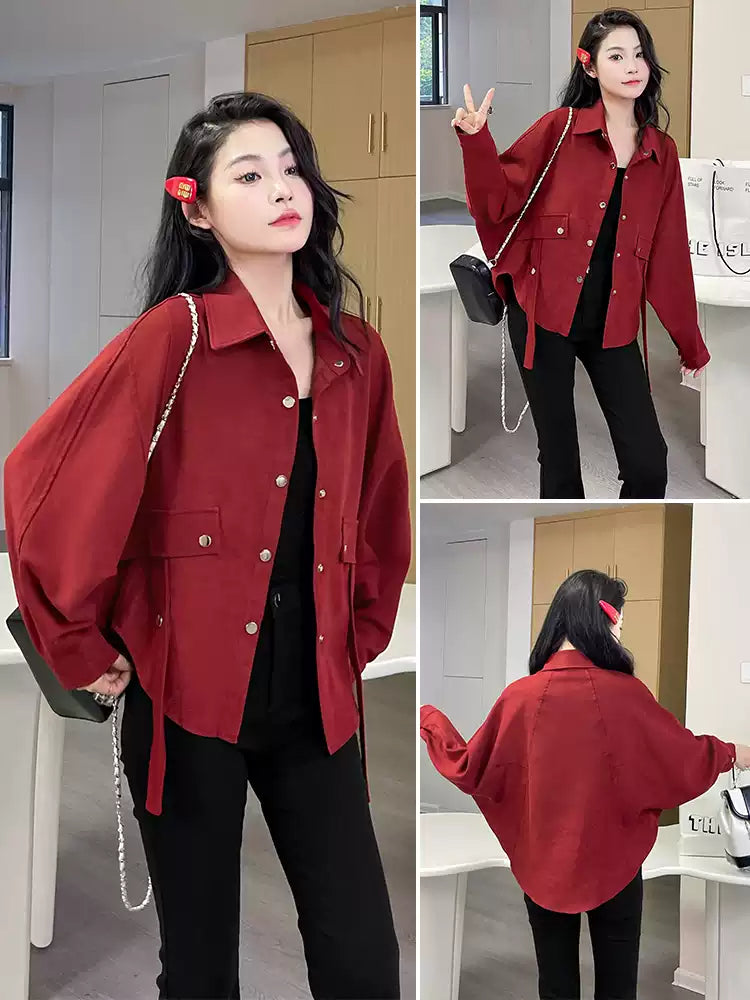 Unique Mulberry Oversized Cotton Shirt Tops Batwing Sleeve