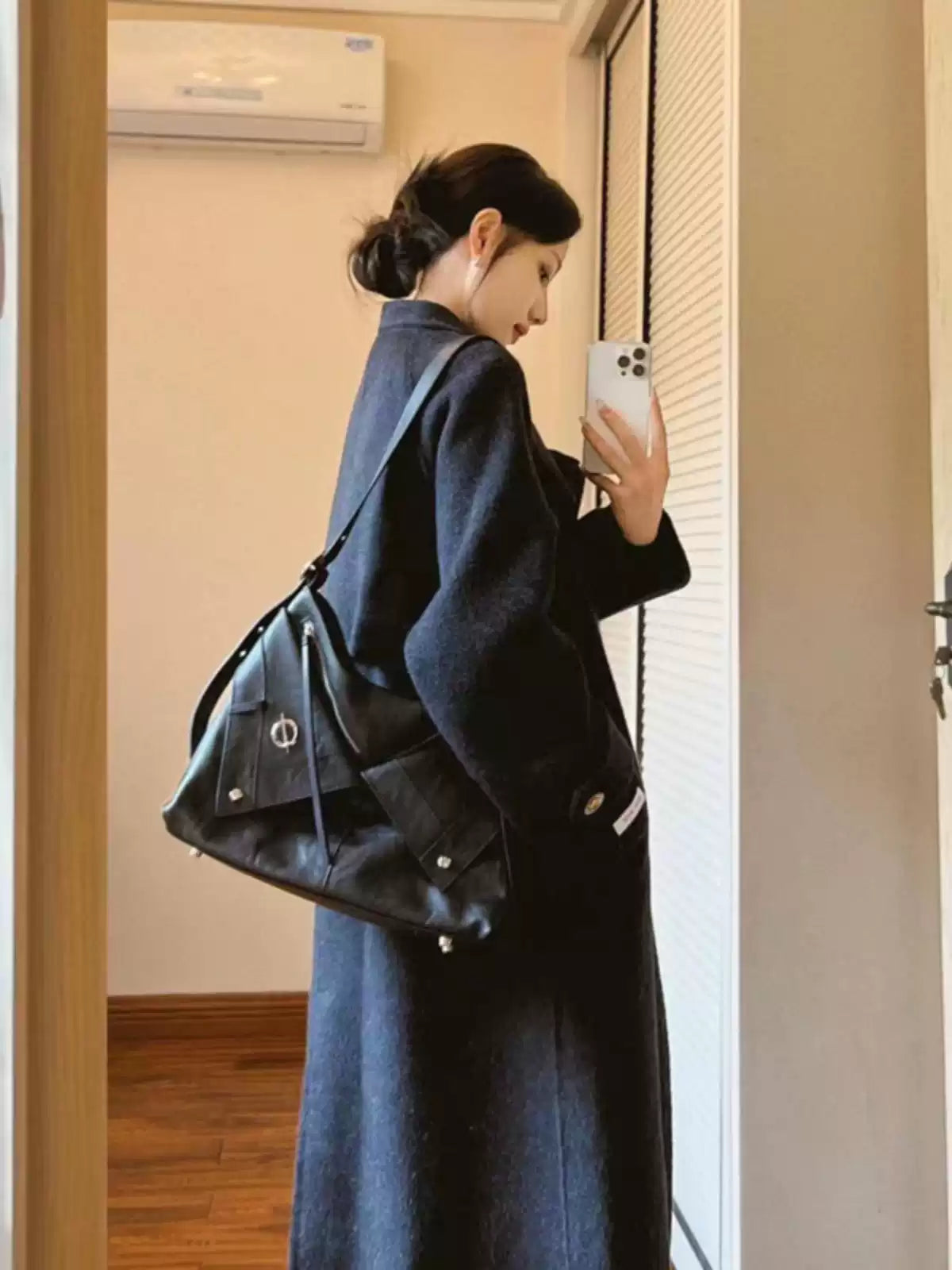 Fashion Grey Stand Collar Tie Waist Woolen Trench Winter