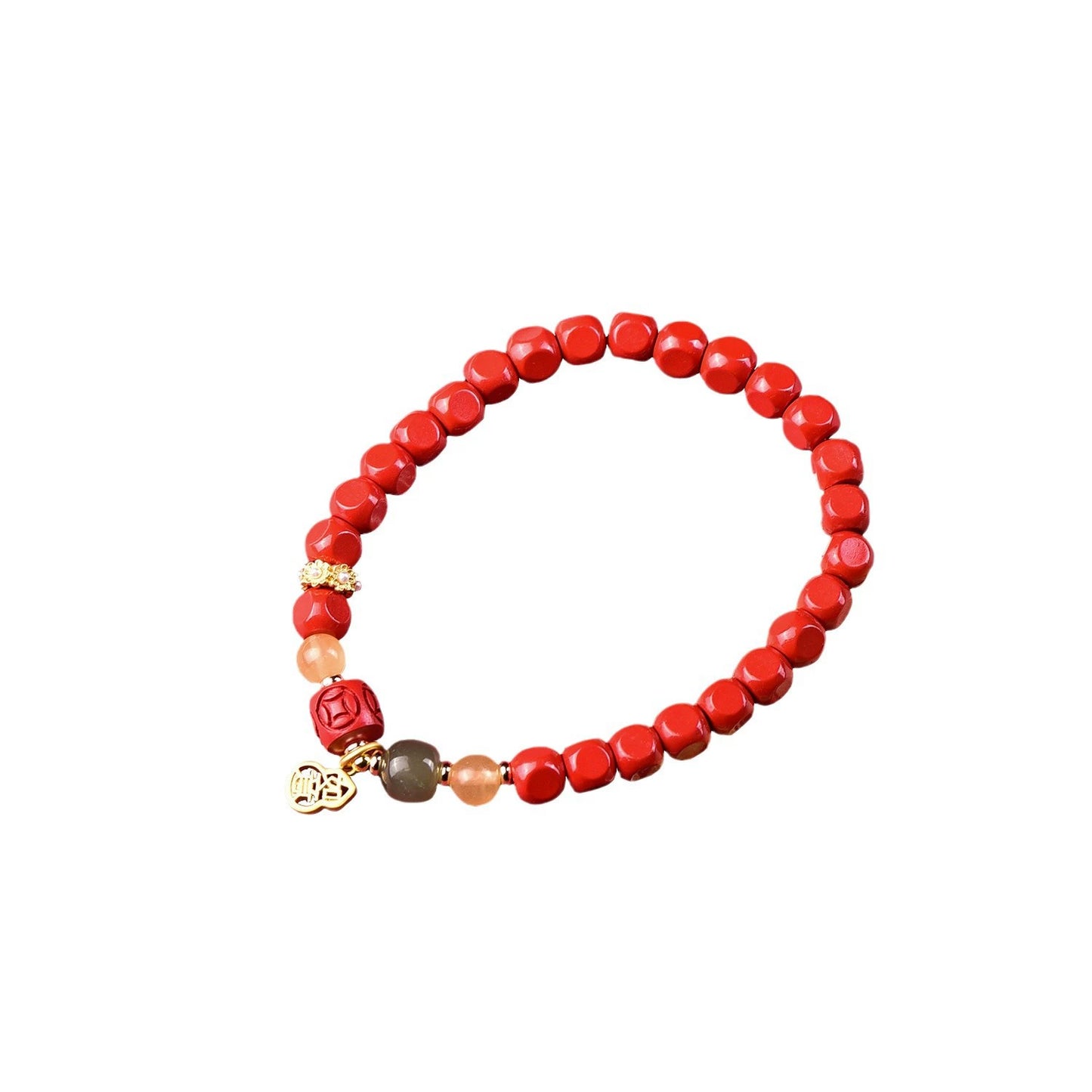 Lucky Wealth Natural Cinnabar Beaded Bracelet for Women