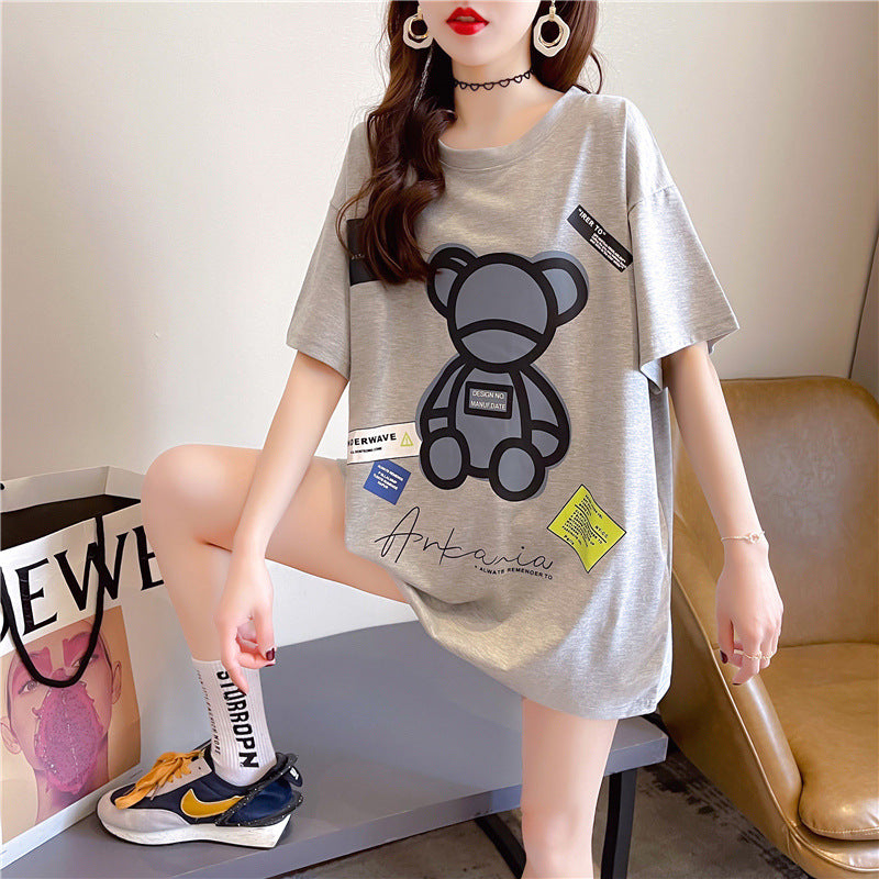 Grey Bear Print Cotton Holiday Top Oversized Summer