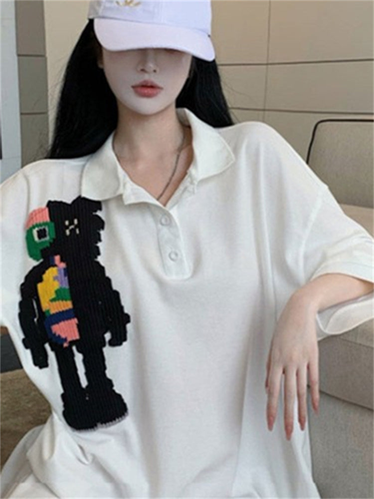 Fashion Pattern Print Cotton Top Short Sleeve