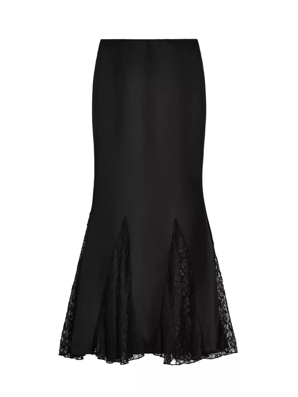 Vintage Black High Waisted Gauze Pleated See-Through A-Line Lace Skirt