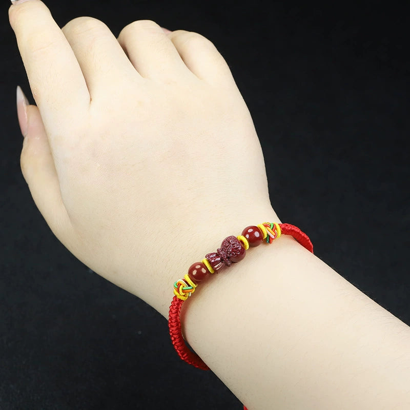 Handmade Red Cinnabar Peace Knot Bracelet