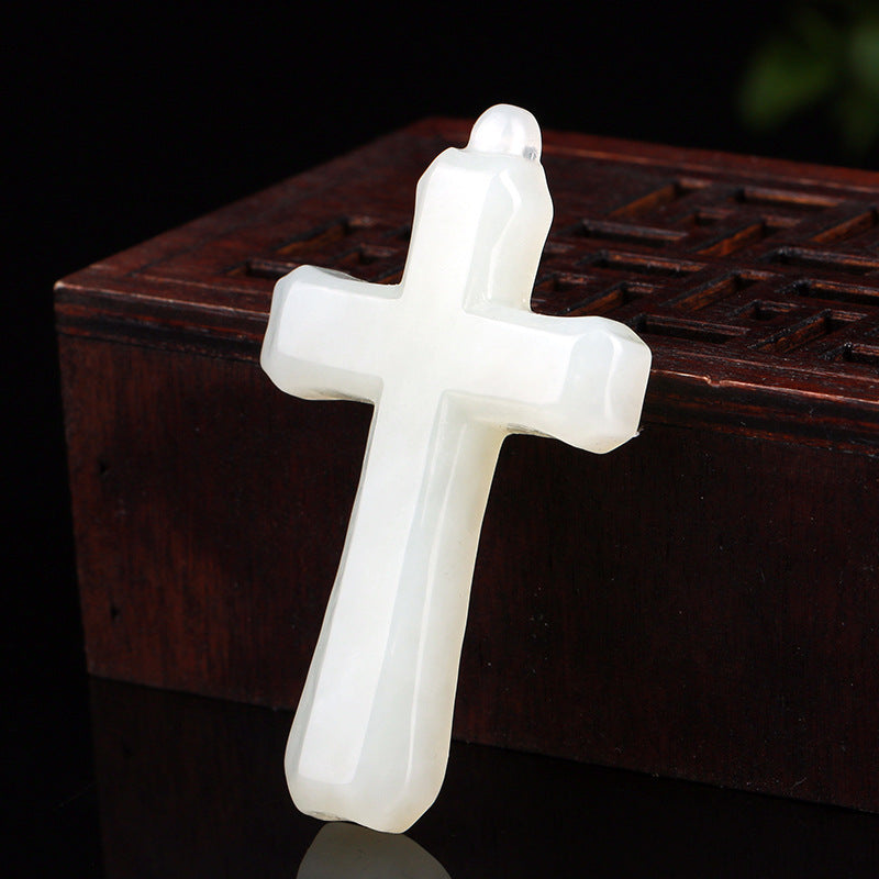 Elegant Hetian Jade Cross Pendant Necklace