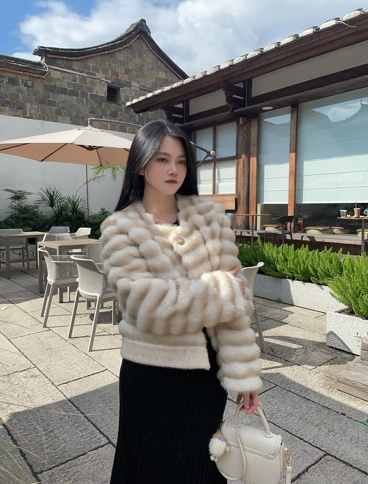 New Beige Patchwork Faux Leather Coats Winter