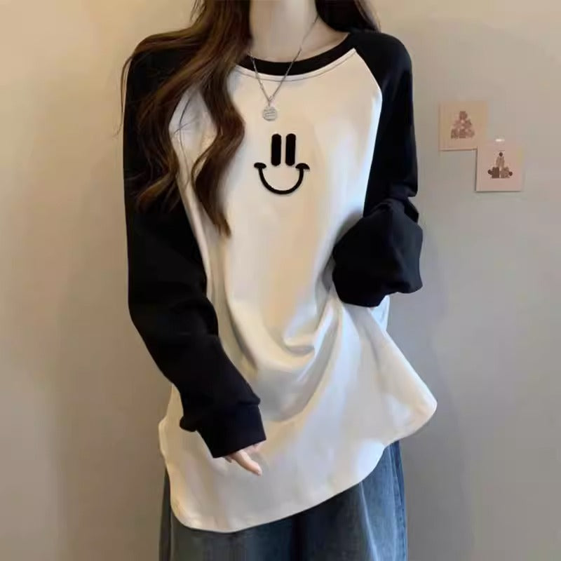 New Cotton Tops Plus Size Short Sleeve Splicing Black And White Cotton Tops