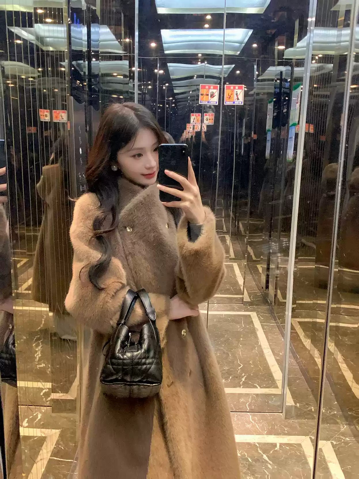 Casual Gray Notched Button Thick Faux Leather Long Coats Winter