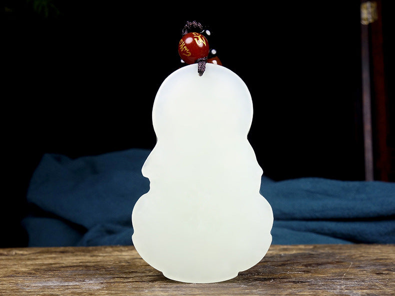 Natural Hetian White Jade Guanyin Pendant Necklace