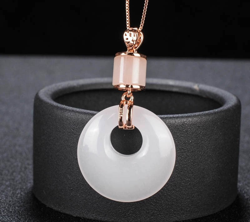 Natural Golden Silk Jade Peace Buckle Pendant Necklace