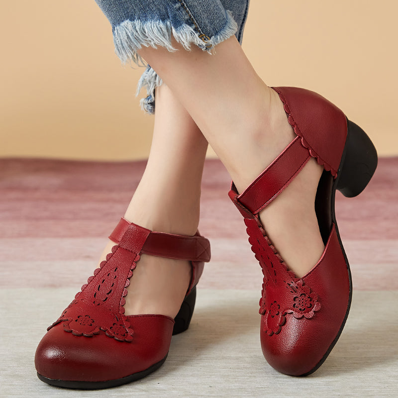 Summer Floral Leather Velcro Tape Sandals