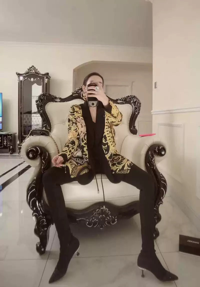 Fashion Printed Satin Coat Loose Fit Autumn Style