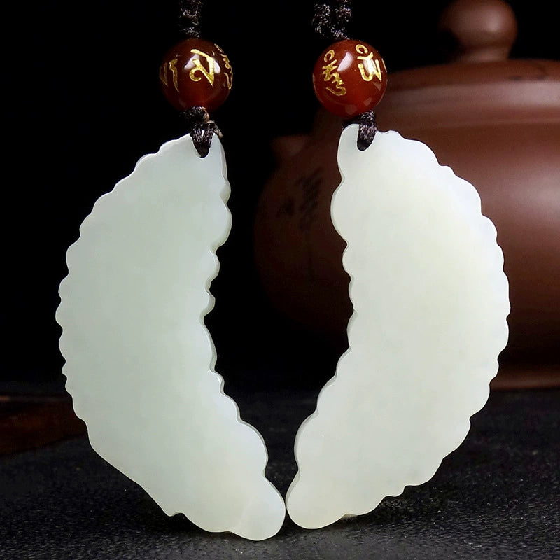 Natural Hetian Jade Crescent Couple Pendant Necklace