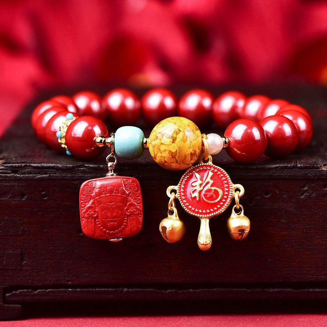 Ethnic-Inspired Artisan Cinnabar Beaded Bracelet