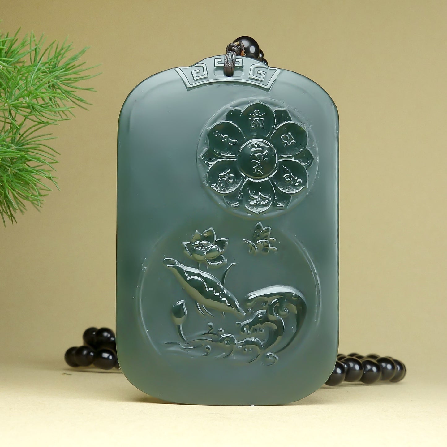 Natural Hetian Green Jade Double-Sided Guanyin Pendant Necklace