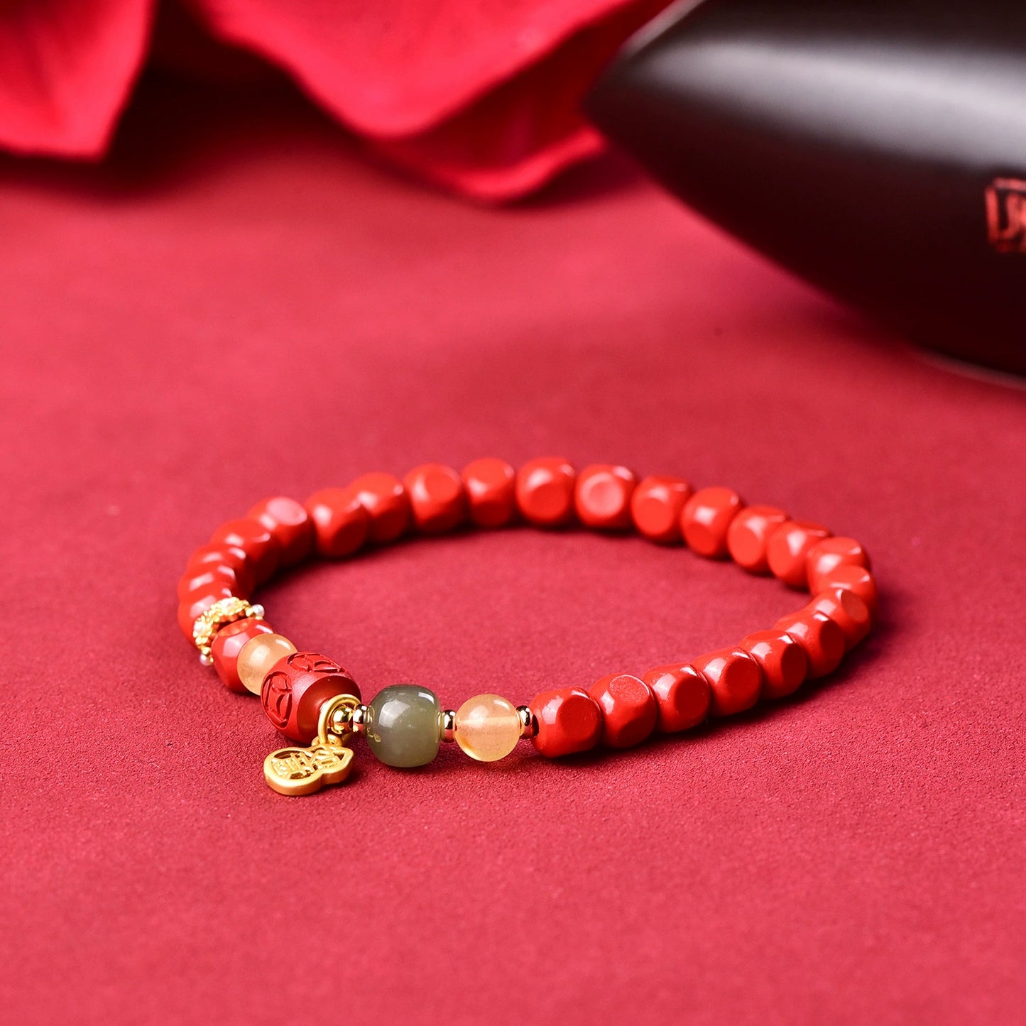 Lucky Wealth Natural Cinnabar Beaded Bracelet for Women