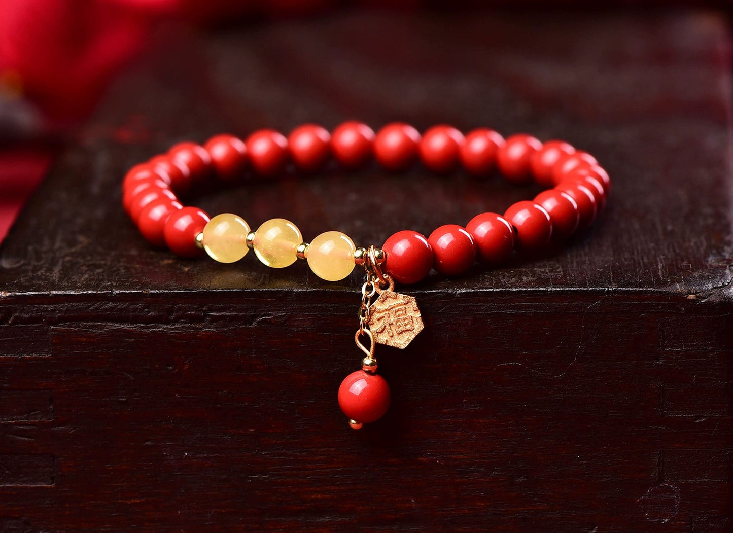 Ethnic Style Copper-Plated Fortune Charm Cinnabar Bracelet for Women