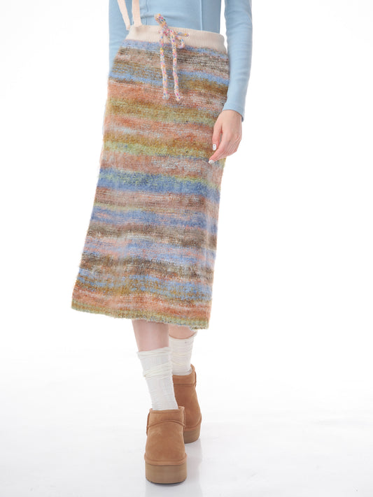 Fashion Striped Patchwork Knit Skirts Winter