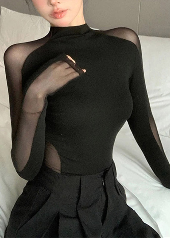 Original Design Black Flattering Tulle Tops Spring