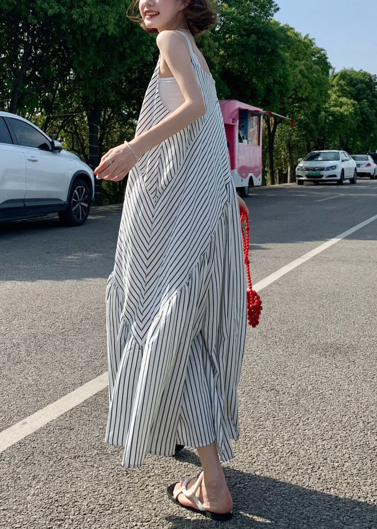 Original Design White V Neck Striped Cotton Jumpsuit Pants Sleeveless