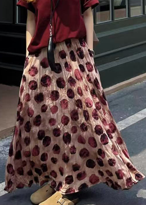 Pink Print Cotton Summer Skirts Elastic Waist