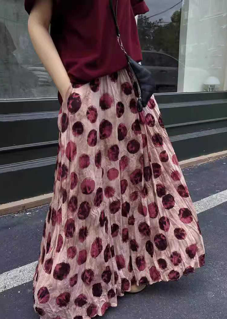 Pink Print Cotton Summer Skirts Elastic Waist