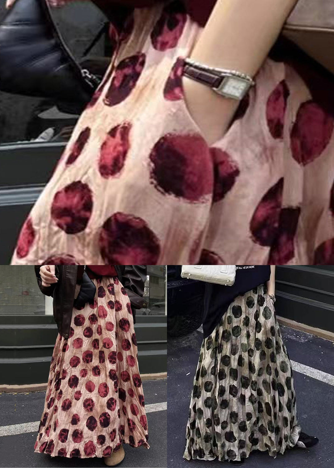 Pink Print Cotton Summer Skirts Elastic Waist