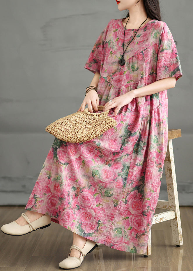 Rose Print Cotton Ankle Dress Oversized Summer