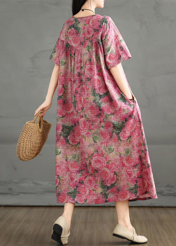 Rose Print Cotton Ankle Dress Oversized Summer