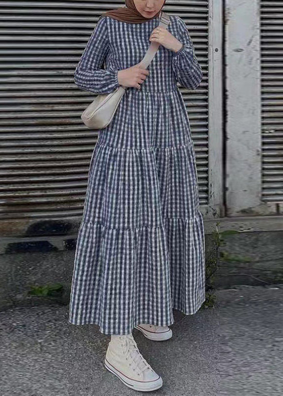 Simple Green Plaid Cotton Maxi Dresses Spring