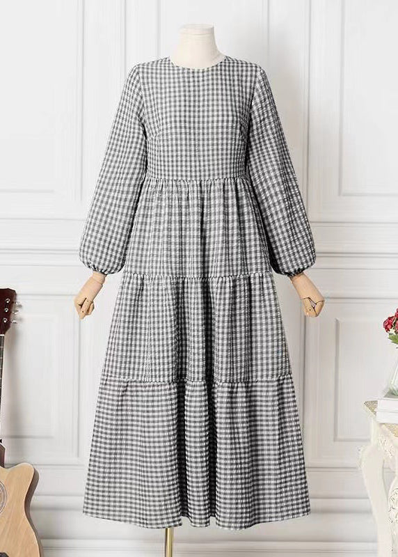 Simple Green Plaid Cotton Maxi Dresses Spring