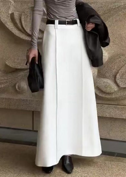 Simple White High Waist Solid Spandex Skirts Spring