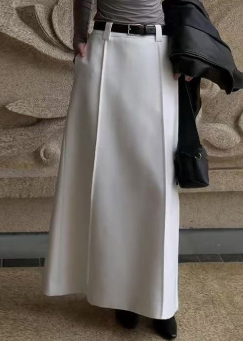 Simple White High Waist Solid Spandex Skirts Spring