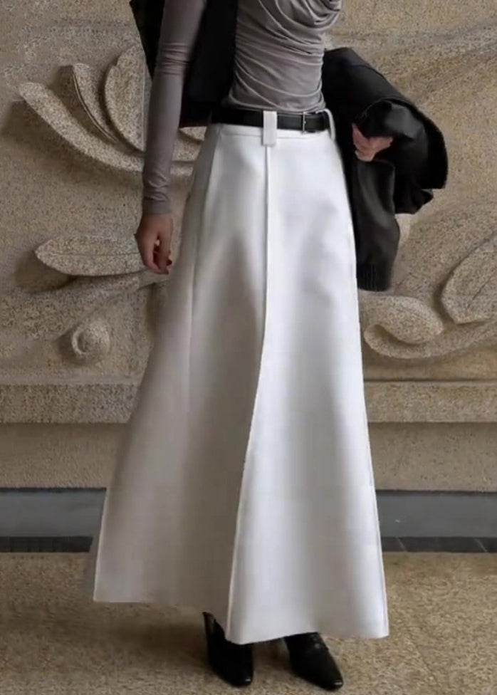 Simple White High Waist Solid Spandex Skirts Spring