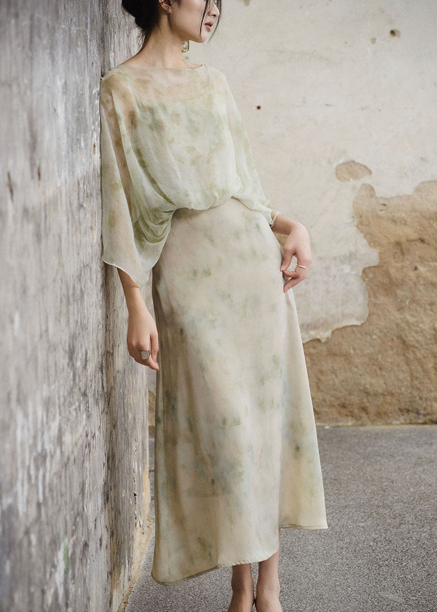 Unique Tie Dye Print False Two Pieces Tulle Long Dress Summer(Pre-sale)