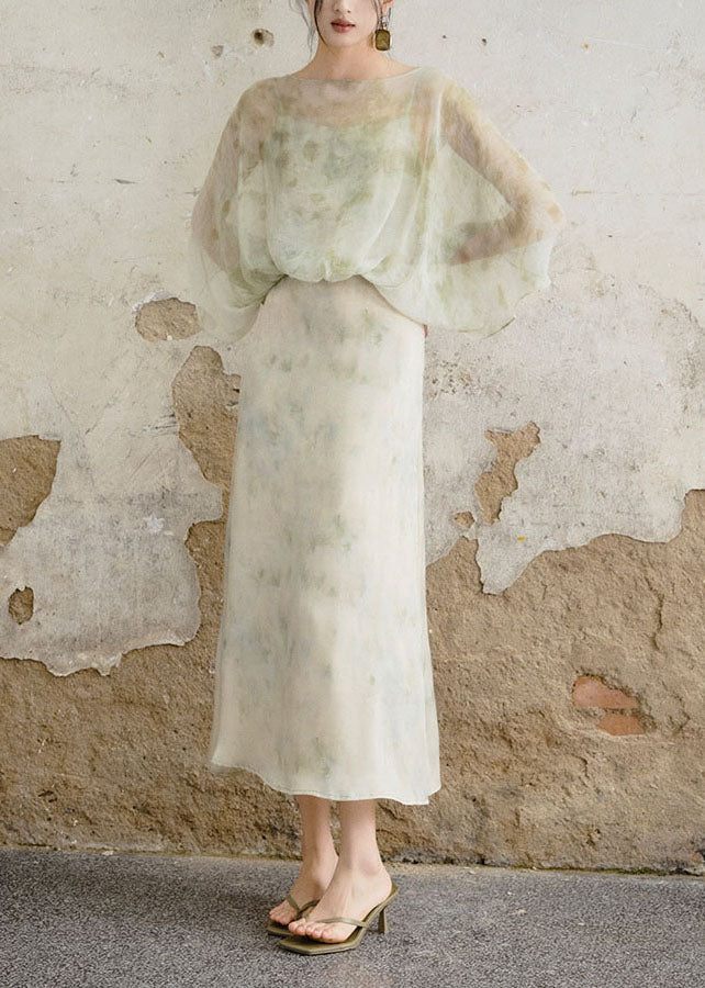 Unique Tie Dye Print False Two Pieces Tulle Long Dress Summer(Pre-sale)