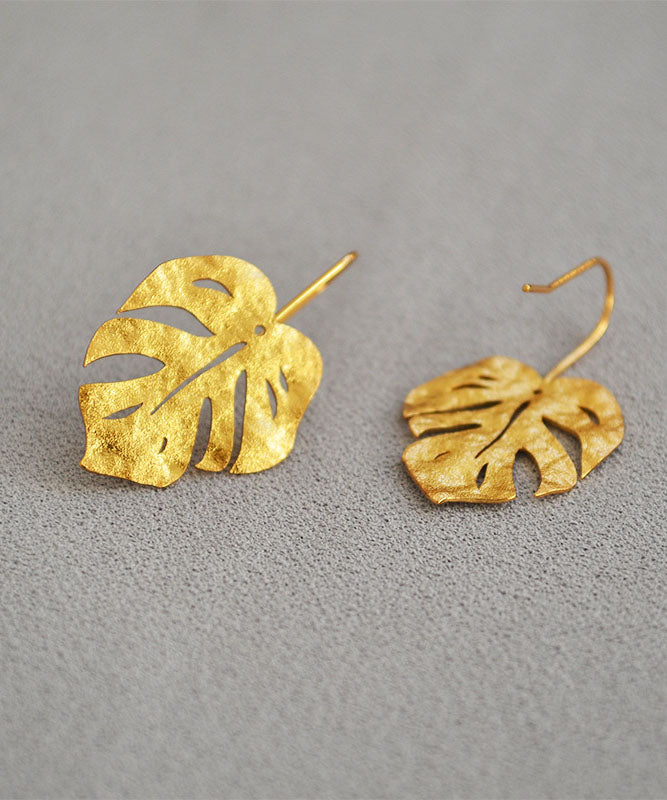 Vintage 14K Gold Leaf Shape  Gold Copper Stud Earrings