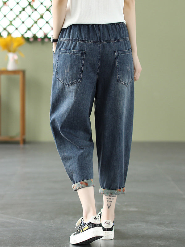 Vintage Artistic Patch Denim Pants