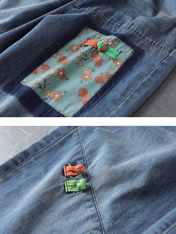 Vintage Artistic Patch Denim Pants