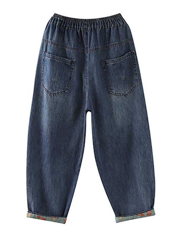 Vintage Artistic Patch Denim Pants