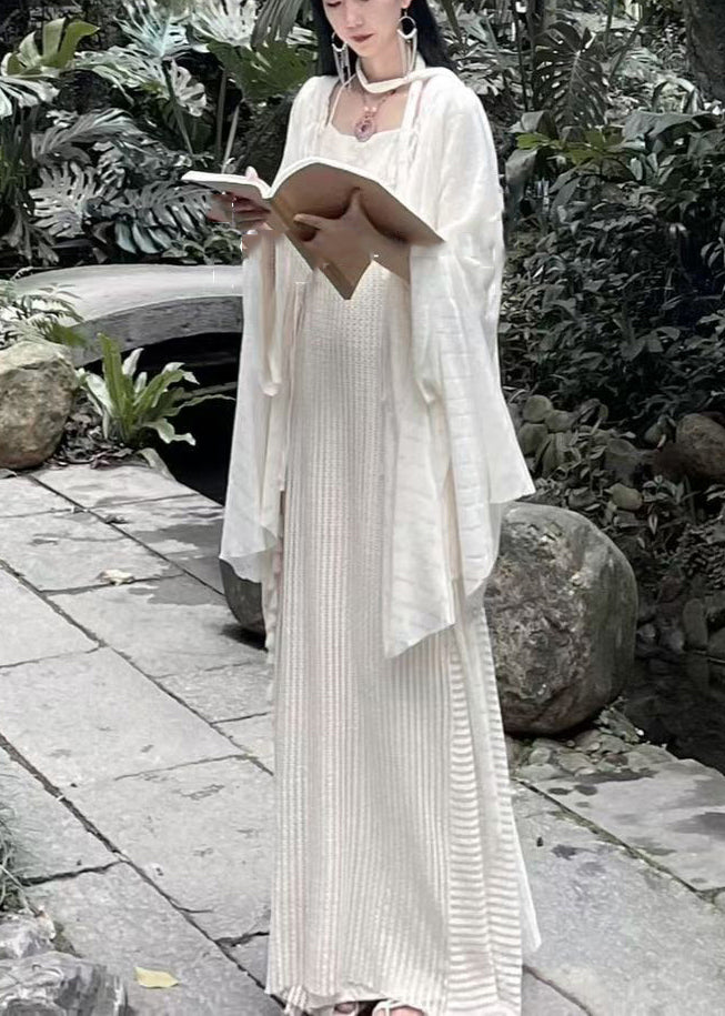 Vintage Cape And Tasseled Spaghetti Strap Dress Two Pieces Summer