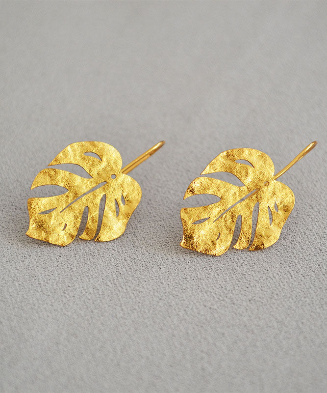 Vintage 14K Gold Leaf Shape  Gold Copper Stud Earrings
